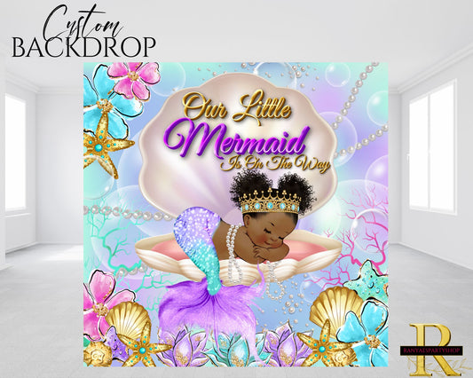 African American Mermaid Backdrop | Mermaid Banner | Mermaid Baby Shower | Baby Shower Backdrop