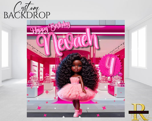 African American Barbie Backdrop | Barbie Party Banner | Doll Party Backdrop | Birthday Backdrop