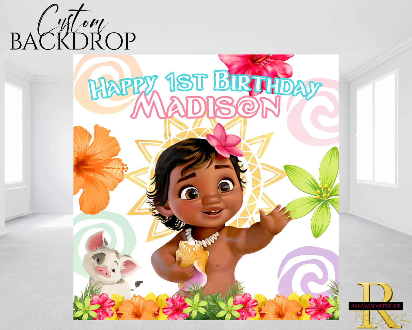 Moana Birthday Backdrop | Tropical Girl Birthday Banner | Birthday Backdrop | Birthday Party Decorations