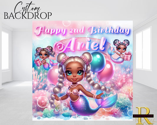 African American Mermaid Backdrop | African American Mermaid Party | Birthday Backdrop | Birthday  Banner