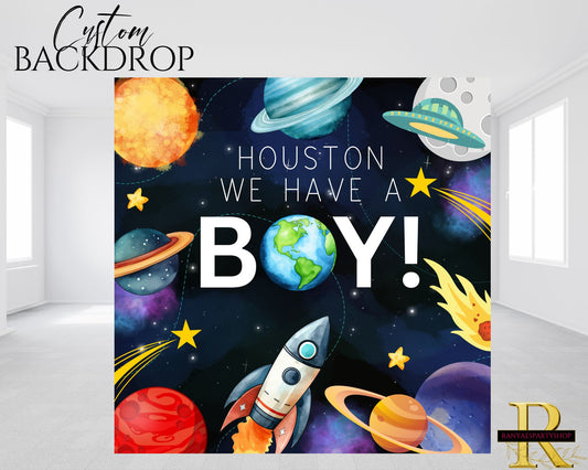 Houston We Have A Boy Backdrop | Baby Shower Banner | Baby Shower Backdrop | Houston We Have A Boy Baby Shower Decorations