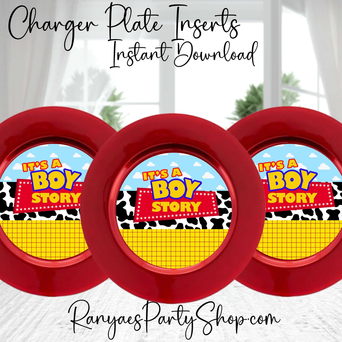 Boy Story 7" inch Charger Plate Insert | Instant Download | Digital Plate Insert | Boy Story Baby Shower