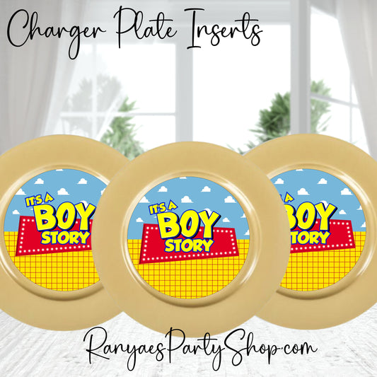 Boy Story 7" inch Charger Plate Insert | Instant Download | Digital Plate Insert | Boy Story Baby Shower