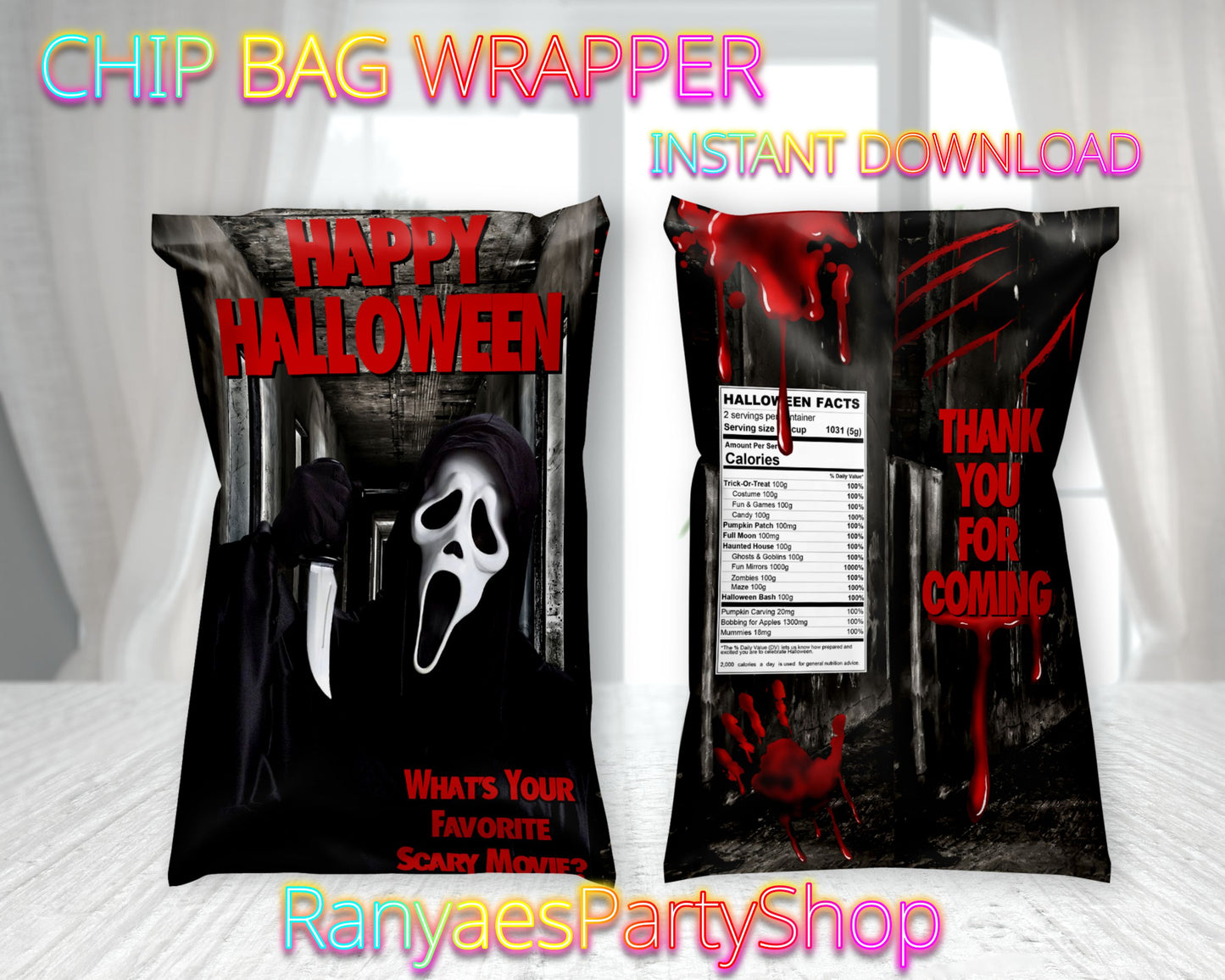 Scream Ghostface Chip Bag Wrapper | Ghostface Chip Bag Wrapper | Halloween Scream Chip Bag | Digital File Only | Instant Download