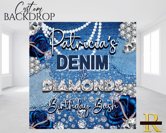 Denim & Diamonds Party Backdrop | Denim & Diamonds Birthday Party Banner | Denim & Diamonds Party Decorations | Birthday Backdrop