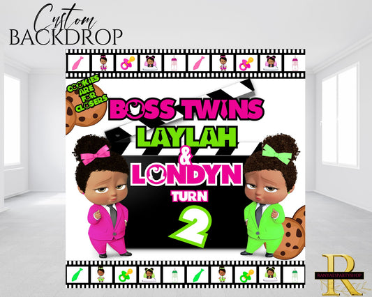 Boss Twins Backdrop | Boss Twins Banner | Party Backdrop | Birthday Backdrop | Boss Twins Party