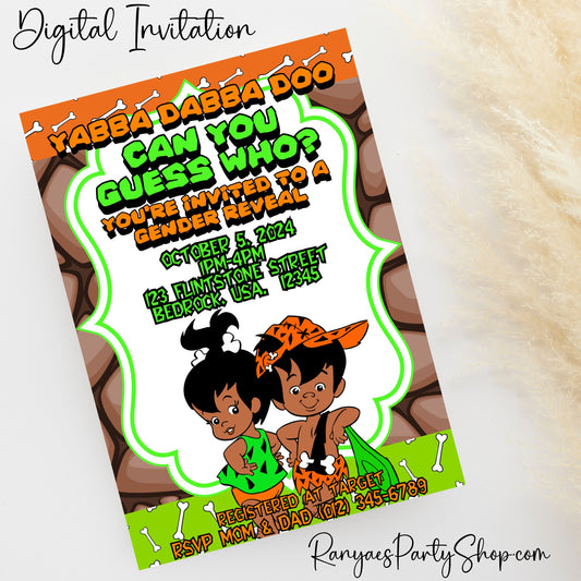 African American Bam Bam or Pebbles 5x7 Digital Invitation | Gender Reveal Invitation | Bam Bam or Pebbles | Digital File Only