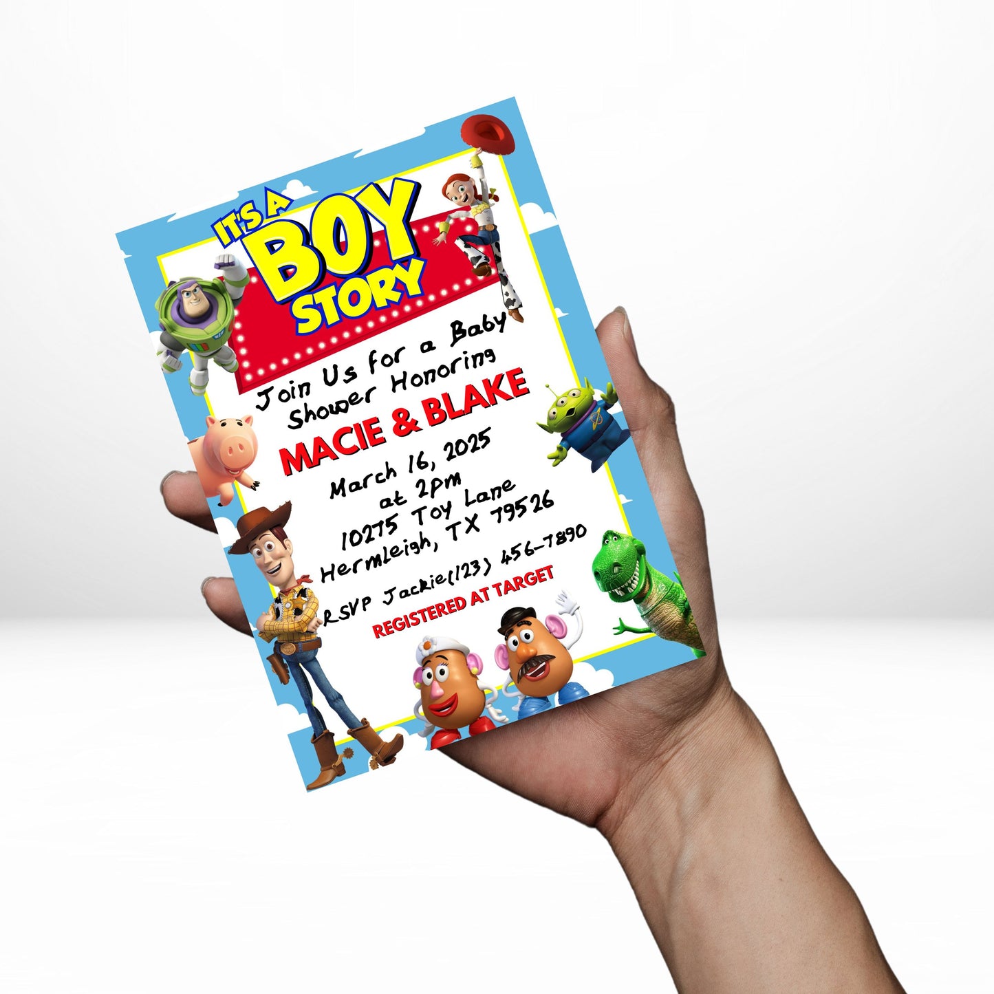 Boy Story 5x7 Digital Invitation | Boy Story Baby Shower Invite | Edit Text with Canva | Digital File Only