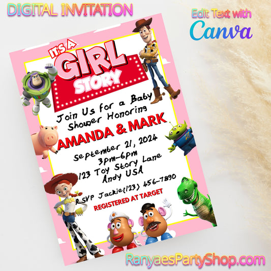 Girl Story 5x7 Digital Invitation | Girl Story Baby Shower Invite | Edit Text with Canva | Digital File Only