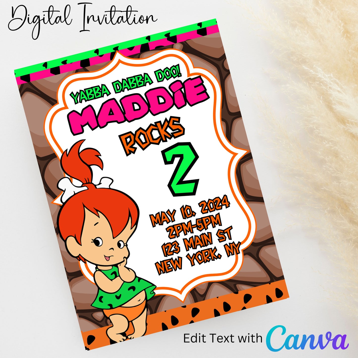 Pebbles 5x7 Digital Invitation | Editable Text with  Canva | You Save | You Download | You Print | Digital File Only