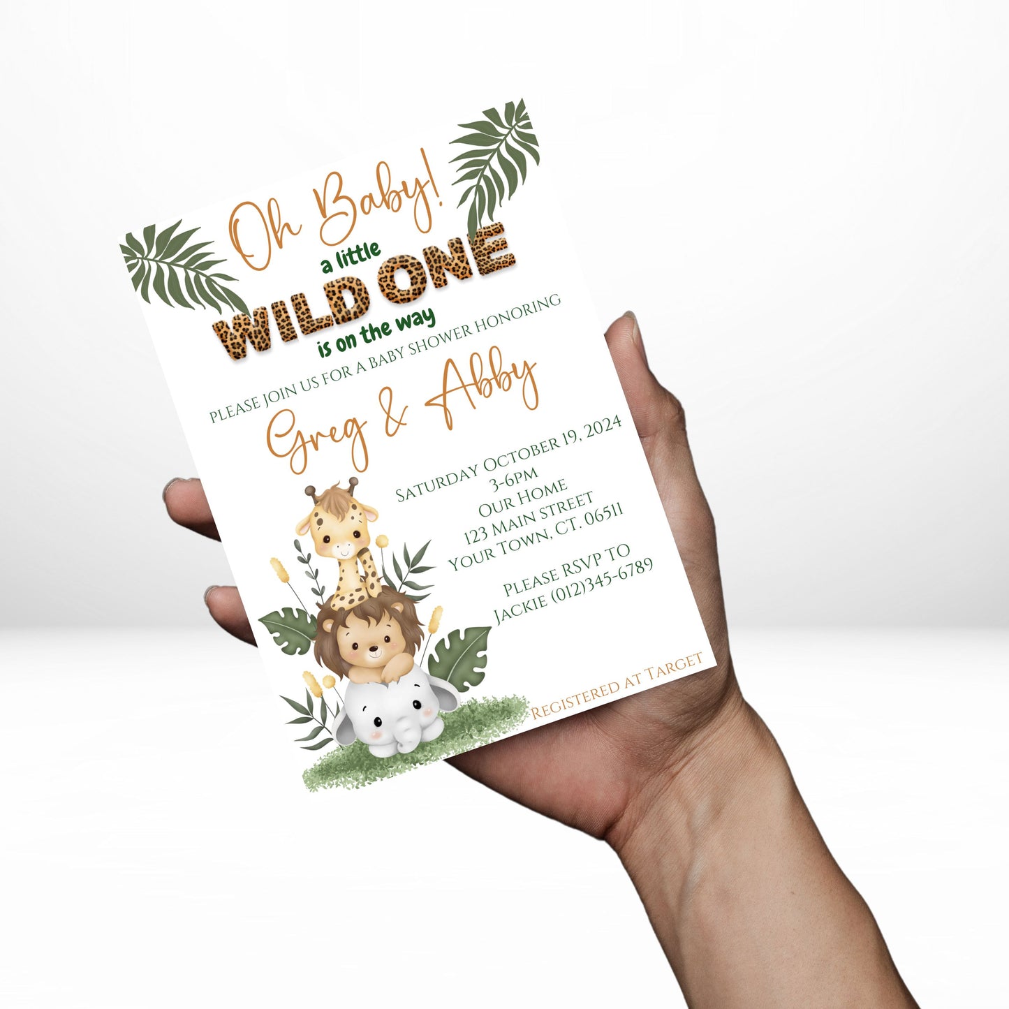 Oh Baby Safari 5x7 Digital Invitation | Safari Wild One Baby Shower Invite | Edit Text with Canva | Digital File Only