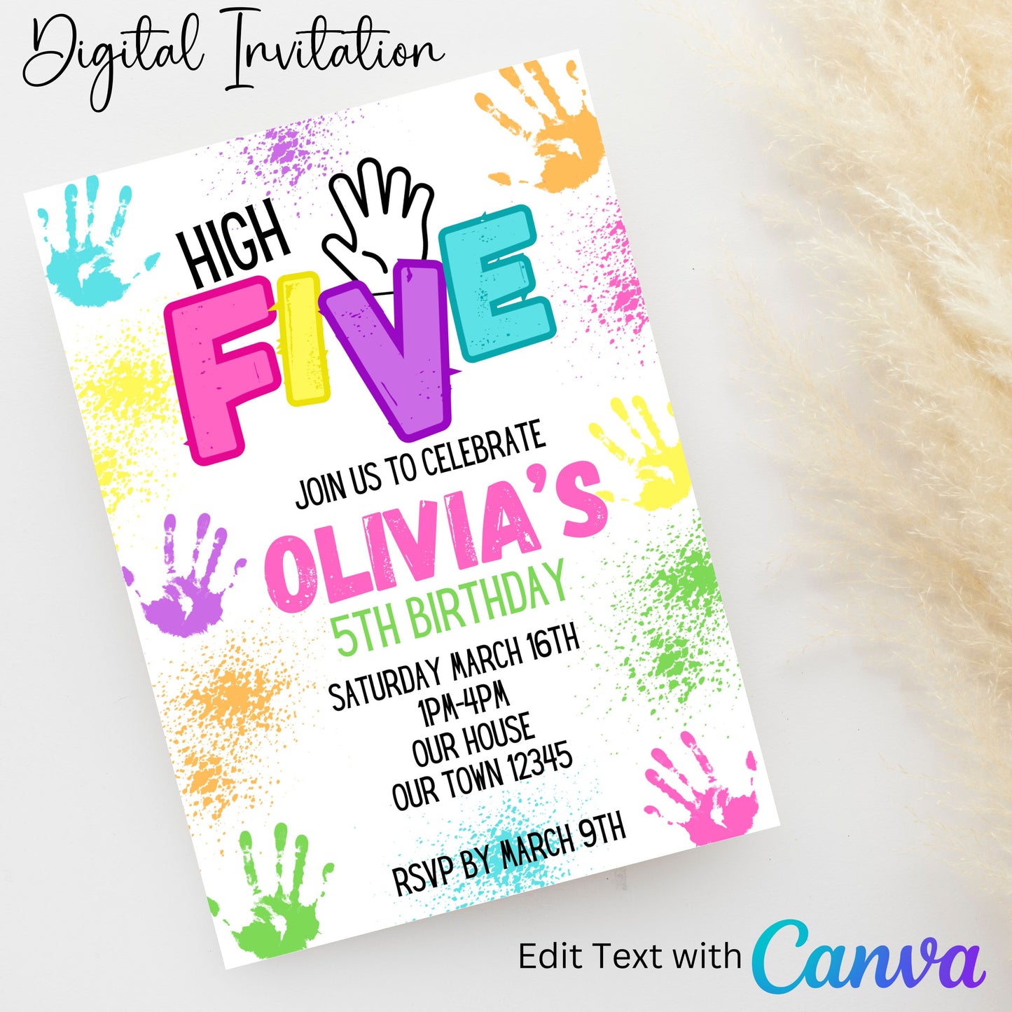 High Five Birthday 5x7 Digital Invitation | Editable Text with  Canva | You Save | You Download | You Print | Digital File Only