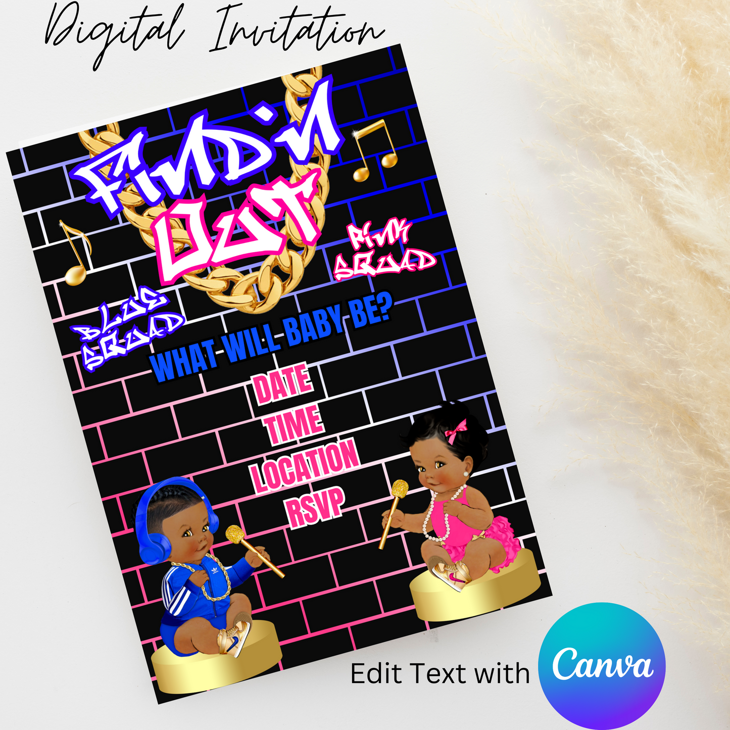 Find'N Out 5x7 Digital Invitation | Editable Text with  Canva | You Save | You Download | You Print | Digital File Only