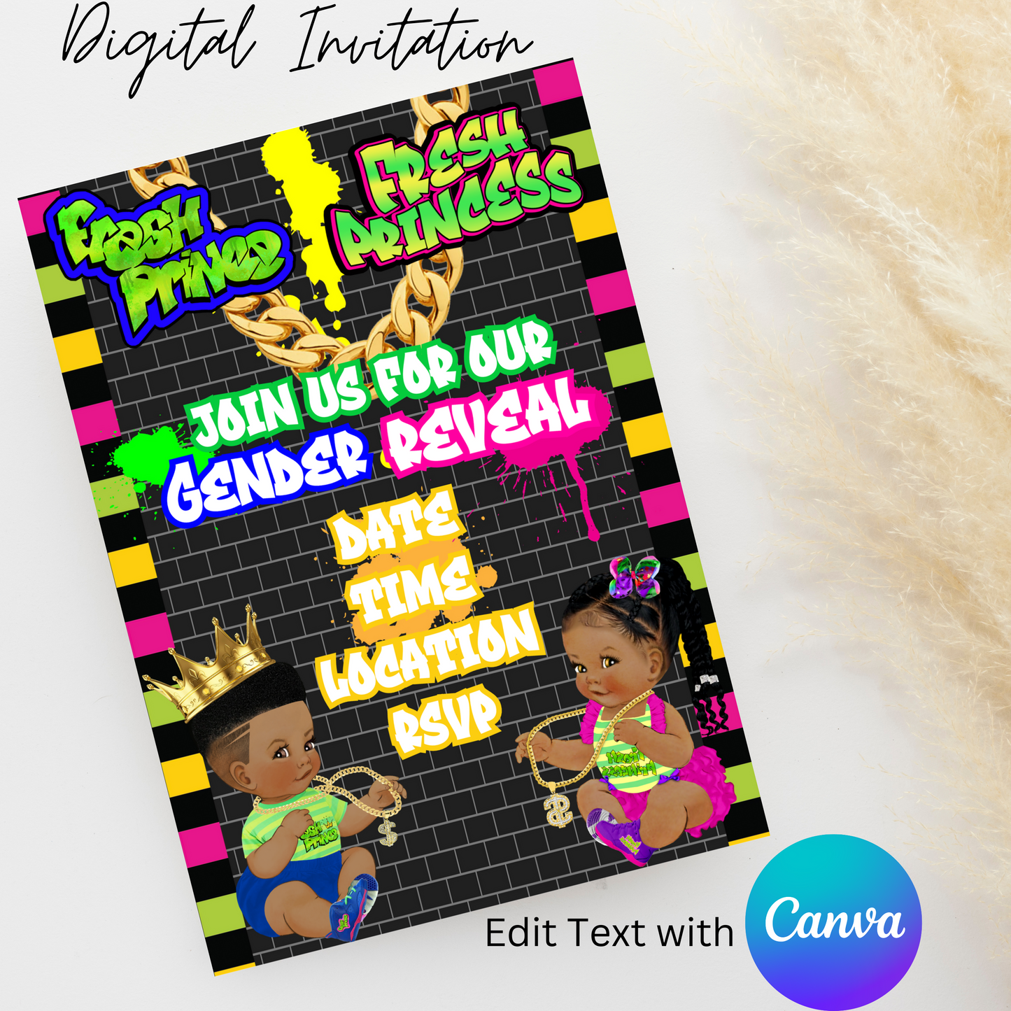 Fresh Prince & Fresh Princess 5x7 Digital Invitation | Editable Text with  Canva | You Save | You Download | You Print | Digital File Only