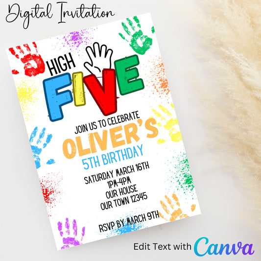 High Five Birthday 5x7 Digital Invitation | Editable Text with  Canva | You Save | You Download | You Print | Digital File Only