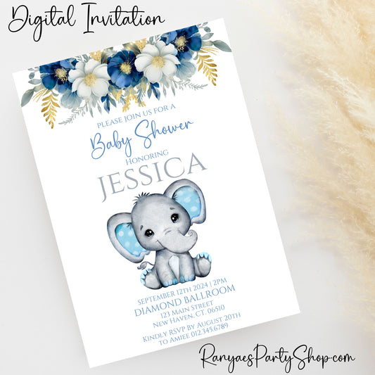 Elephant Baby Shower 5x7 Digital Invitation | Elephant Baby Shower | Digital Invitation | Elephant Boy Baby Shower | Digital File Only