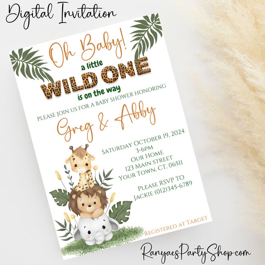 Oh Baby Safari Baby Shower 5x7 Digital Invitation | Safari Wild One Baby Shower Invite | Safari Baby Shower | Digital File Only