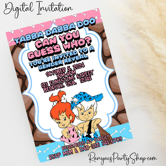 Bam Bam or Pebbles 5x7 Digital Invitation | Gender Reveal Invitation | Bam Bam or Pebbles | Digital File Only