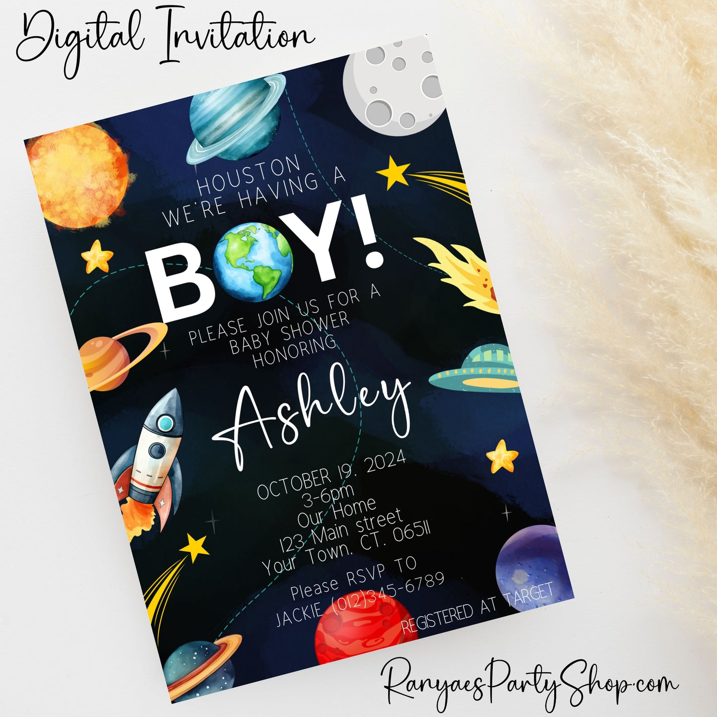 Houston We Have A Boy Baby Shower  5x7 Digital Invitation | Outer Space Baby Shower Invite | Houston We Have A Boy Baby Shower | Digital File Only