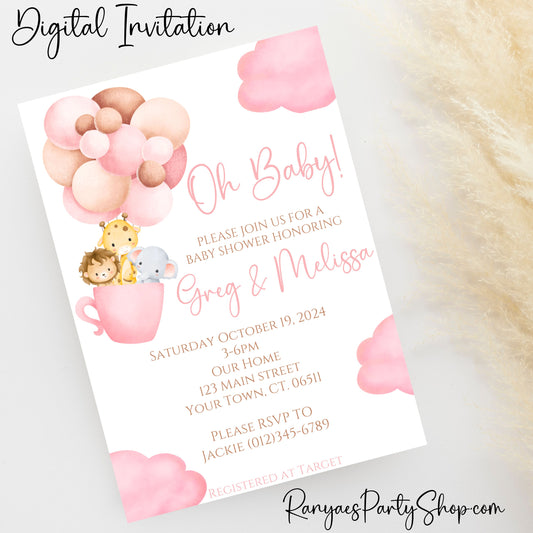 Oh Baby Girl Safari Baby Shower 5x7 Digital Invitation | Oh Baby Girl Safari Baby Shower Invite | Safari Baby Shower | Digital File Only