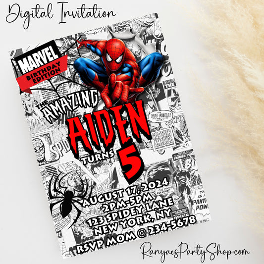 Spiderman 5x7 Digital Invitation | Spiderman Party Invite | Spiderman | Birthday Party Invitation | Digital File Only