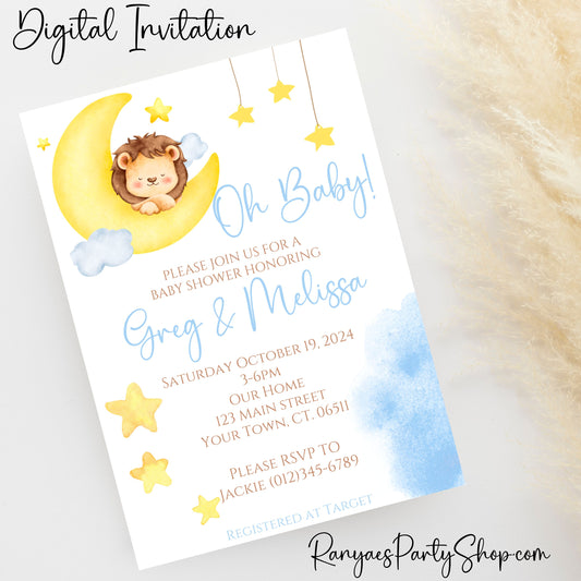 Oh Baby Lion Baby Shower 5x7 Digital Invitation | Oh Baby Lion Baby Shower Invite | Lion Baby Shower | Digital File Only