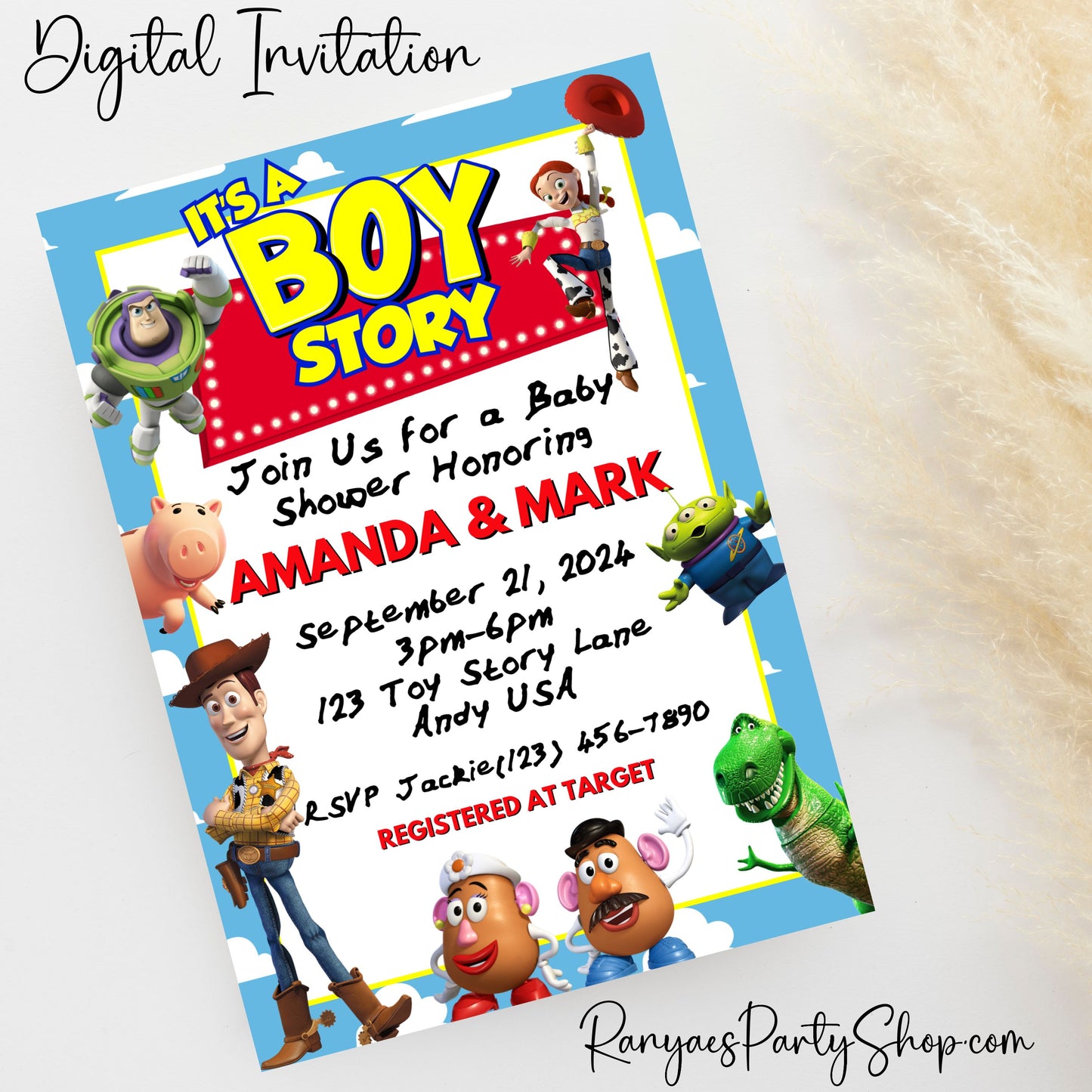 Boy Story 5x7 Digital Invitation | Boy Story Baby Shower Invite | Boy Story Baby Shower | Digital File Only