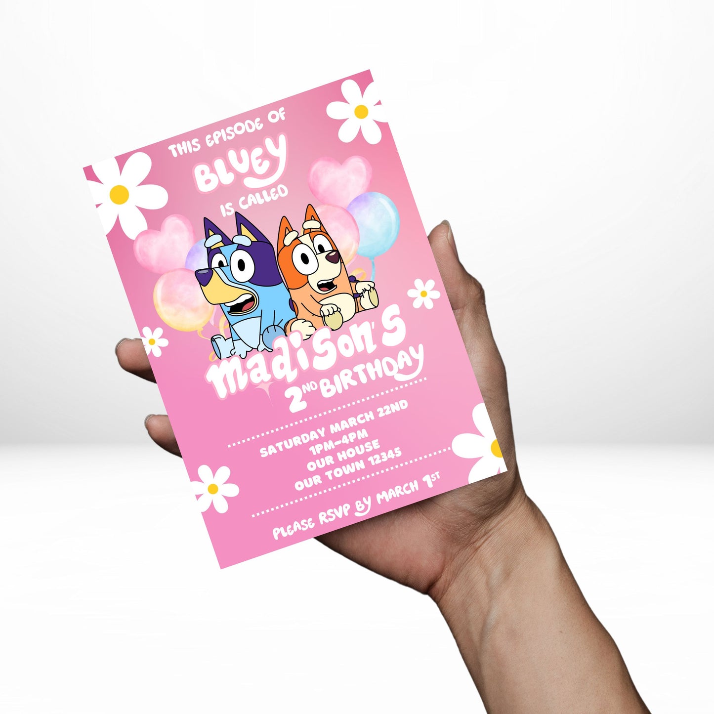 Bluey Pink 5x7 Digital Invitation | Bluey Party Invite | Edit Text with Canva | Birthday Party Invitation | Digital File Only