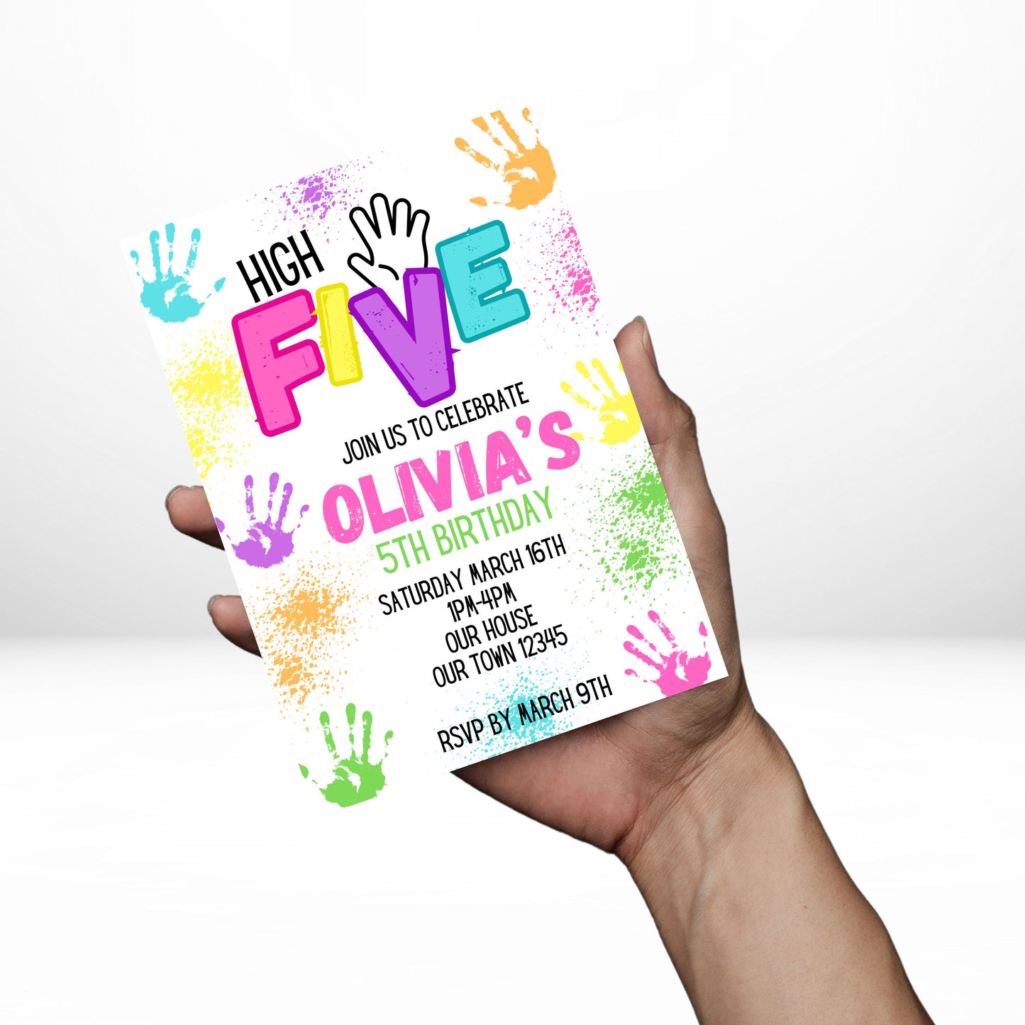 High Five 5x7 Digital Invitation | High 5 Party Invite | Edit Text with Canva | Birthday Party Invitation | Digital File Only