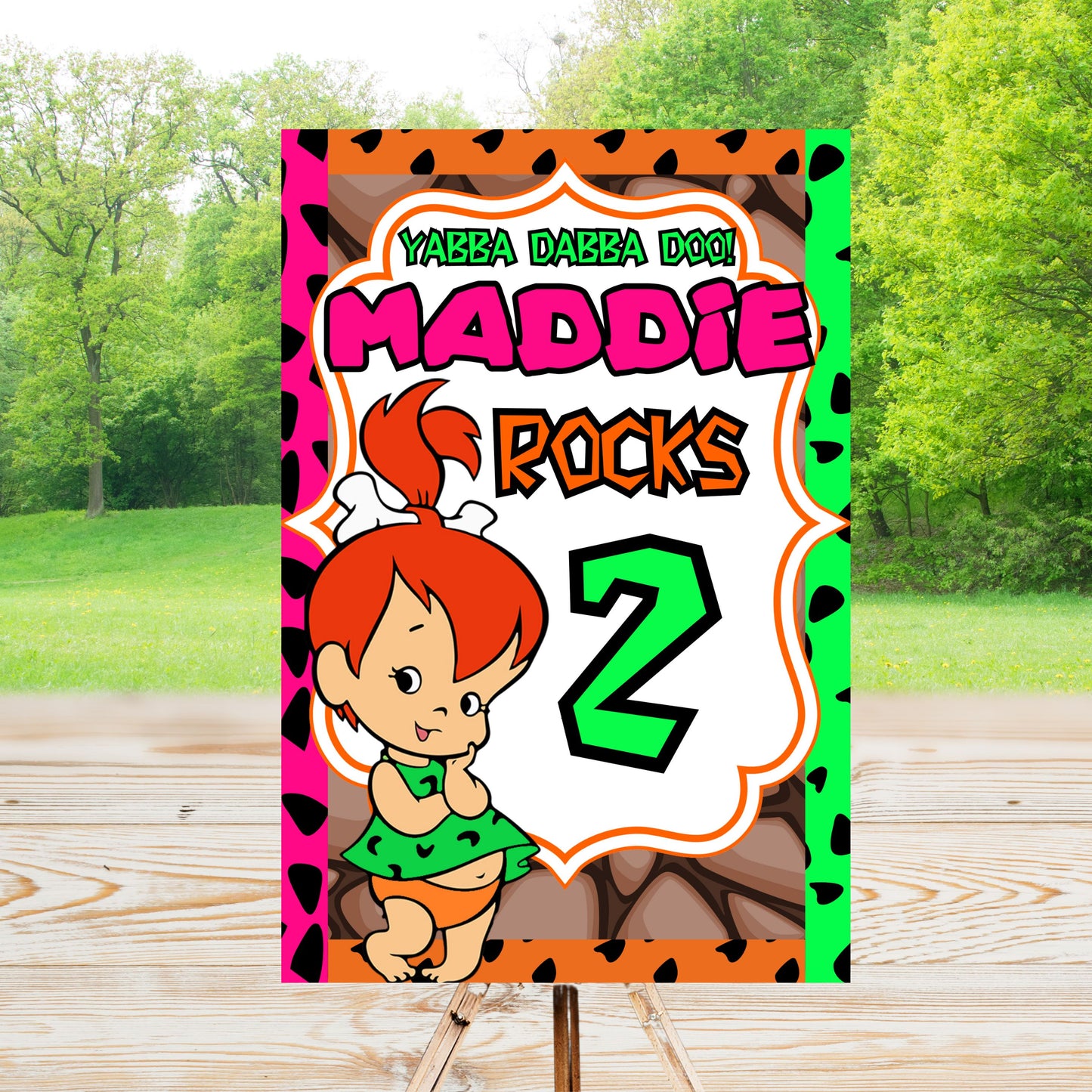 Pebbles Party Sign | Edit Text with Canva | Digital Poster | Edit | Save | Download | Print