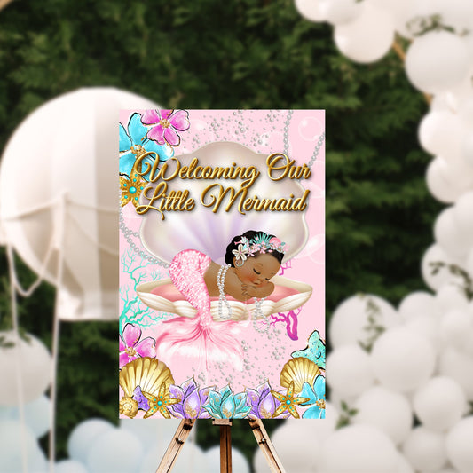 African American Mermaid Welcome Sign | Mermaid Baby Shower | 20x30 | Digital File Only | Instant Download