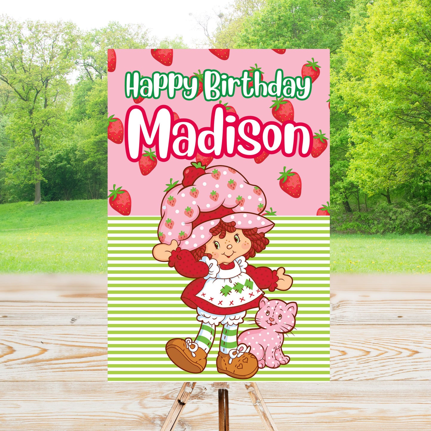Strawberry Shortcake Party Sign | Edit Text with Canva | Digital Poster | Edit | Save | Download | Print