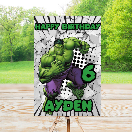 Hulk Party Sign | Editable Text with Canva | Digital Poster | Edit | Save | Download | Print