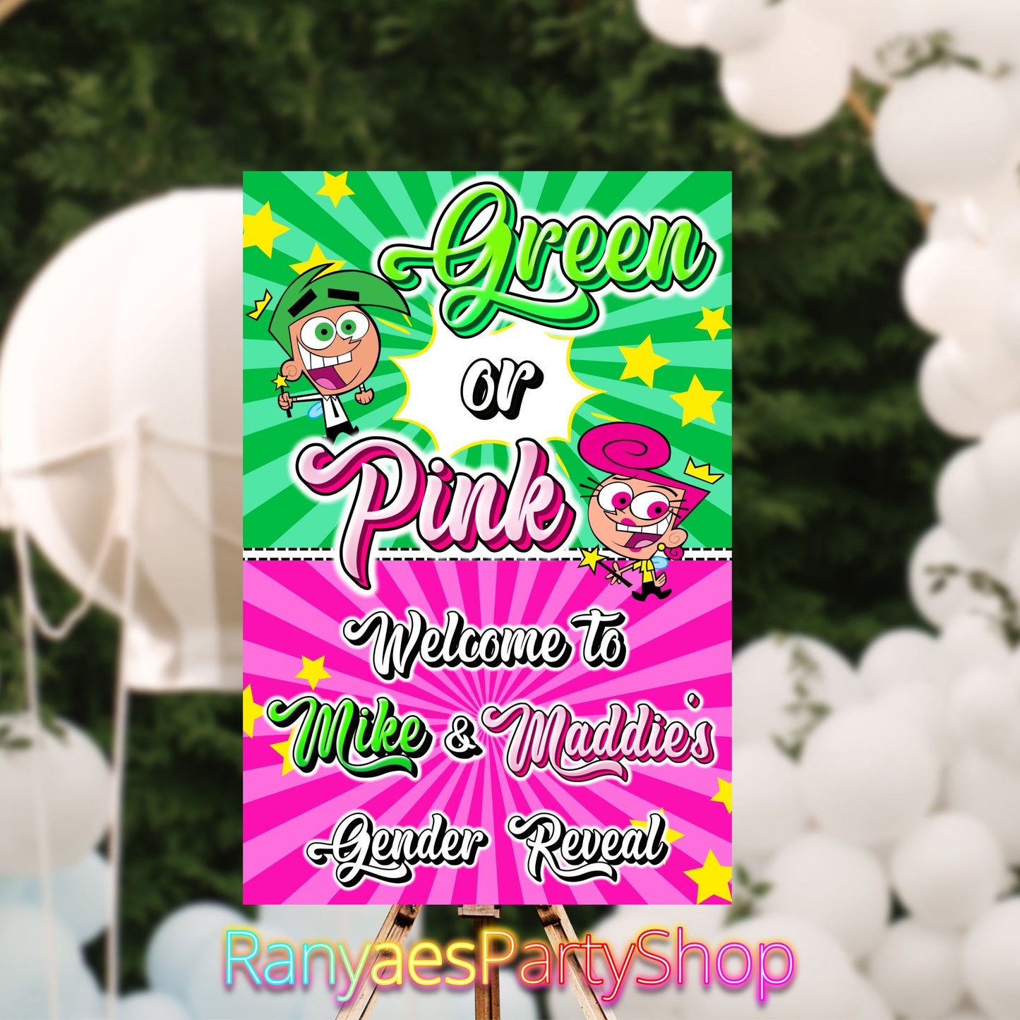 Cosmo or Wanda Gender Reveal Welcome Sign | Green or Pink | Gender Reveal Welcome Sign | Digital File