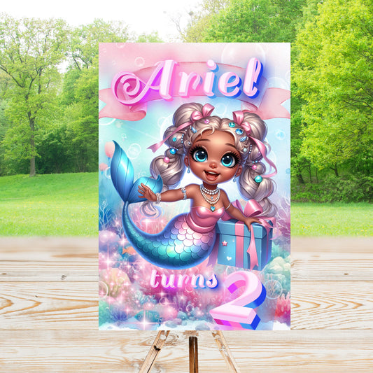 African American Mermaid Party Sign | Digital Party Sign | Welcome Party Sign | 20x30 | Digital File Only