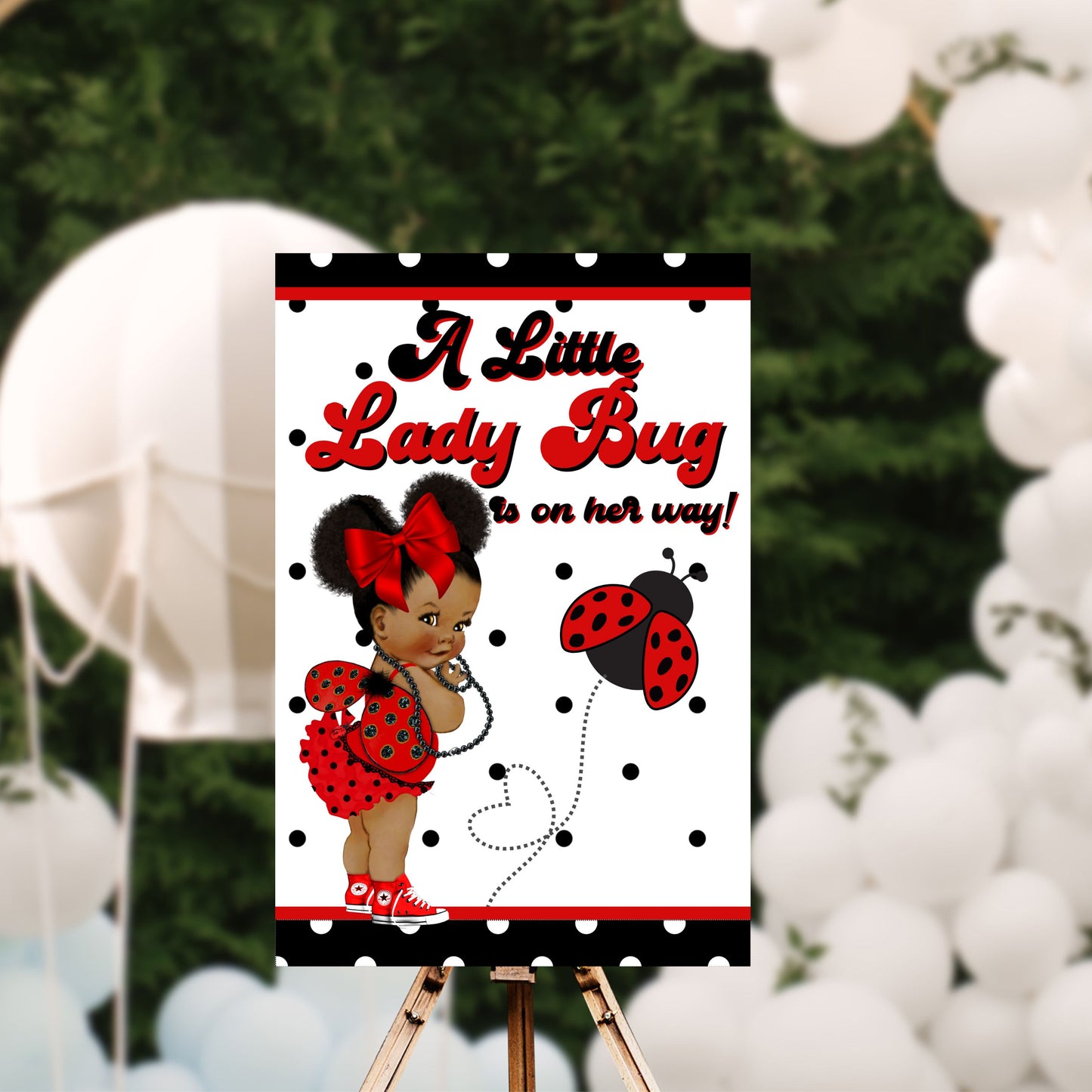 African American Lady Bug Baby Shower Sign | Digital Party Sign | Instant Download | 20x30 | Digital File Only