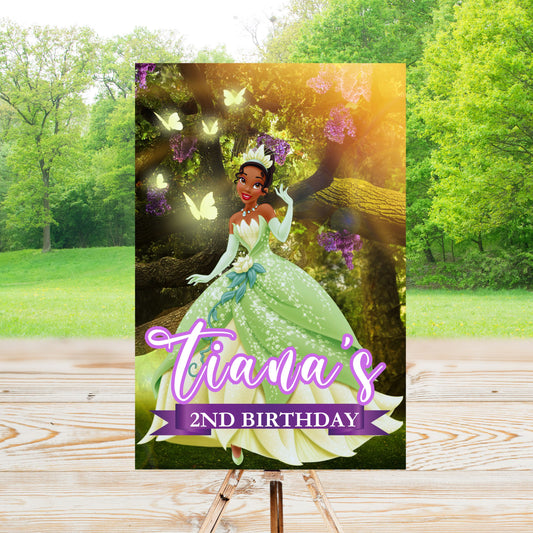 Princess Tiana Party Sign | Edit Text with Canva | Tiana Birthday Sign | You Edit | Save | Download | Print