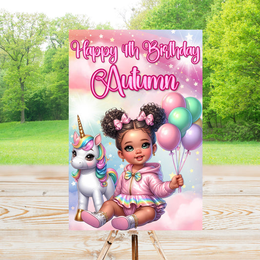 African American Unicorn Party Sign | Digital Party Sign | Welcome Party Sign | 20x30 | Digital File Only