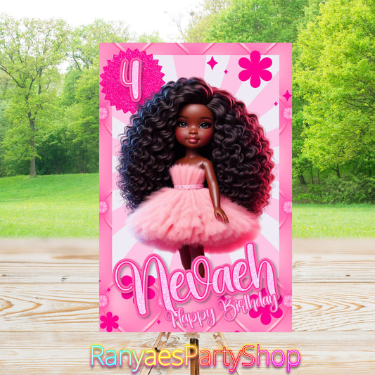 African American Barbie Birthday Party Sign | Doll Party Digital Party Sign | Welcome Party Sign | 20x30 | Digital File Only