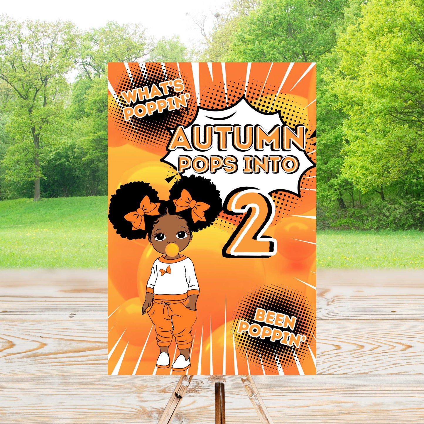 POPPIN into 2 Orange Party Sign | Edit Text with Canva | Digital Poster | Edit | Save | Download | Print