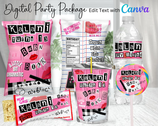 Mean Girls Digital Party Package | Edit Text with Canva | You Edit | You Save | You Download | You Print | Digital File Only