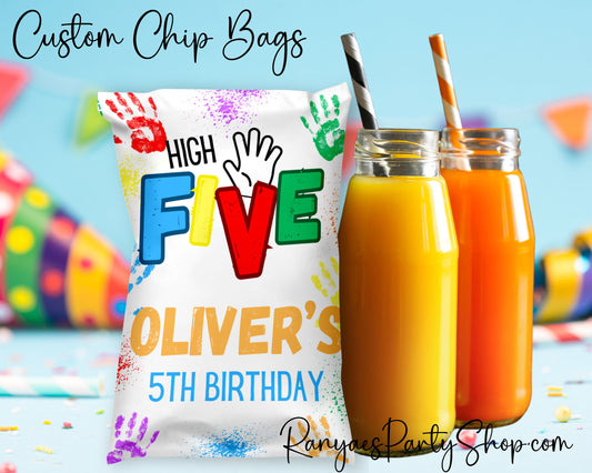 High Five Chip Bag Favors | Custom Chip Bags | Custom Birthday Chip Bags | 5th Birthday Chip Bags