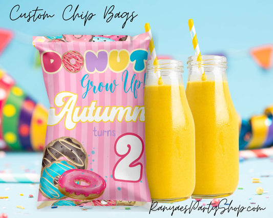 Donut Grow Up Chip Bag Favors |Custom Chip Bags | Custom Birthday Chip Bags | Donut Grow Up Chip Bags