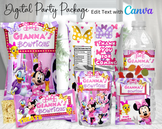 Minnie Bowtique Digital Party Package | Edit Text with Canva | Party Package | Digital Items | Edit | Save | Download | Print |