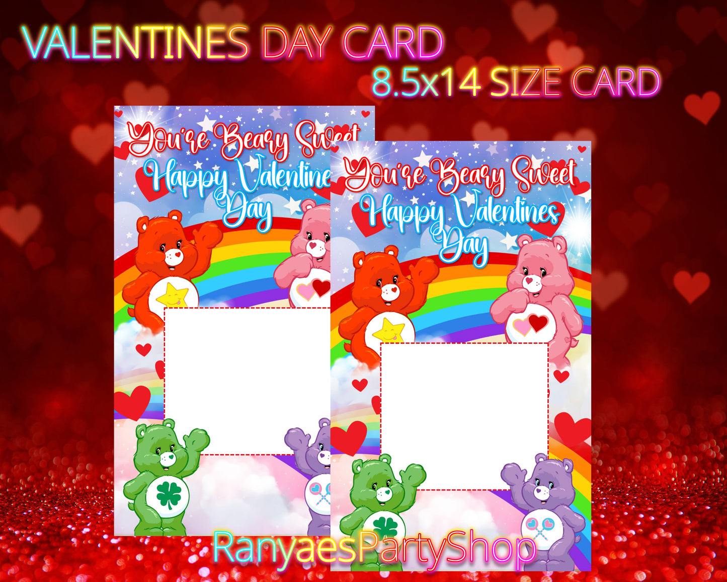 Care Bears Valentines Day Card | Valentines Day Card | 8.5x14 | Digital File Only | INSTANT DOWNLOAD