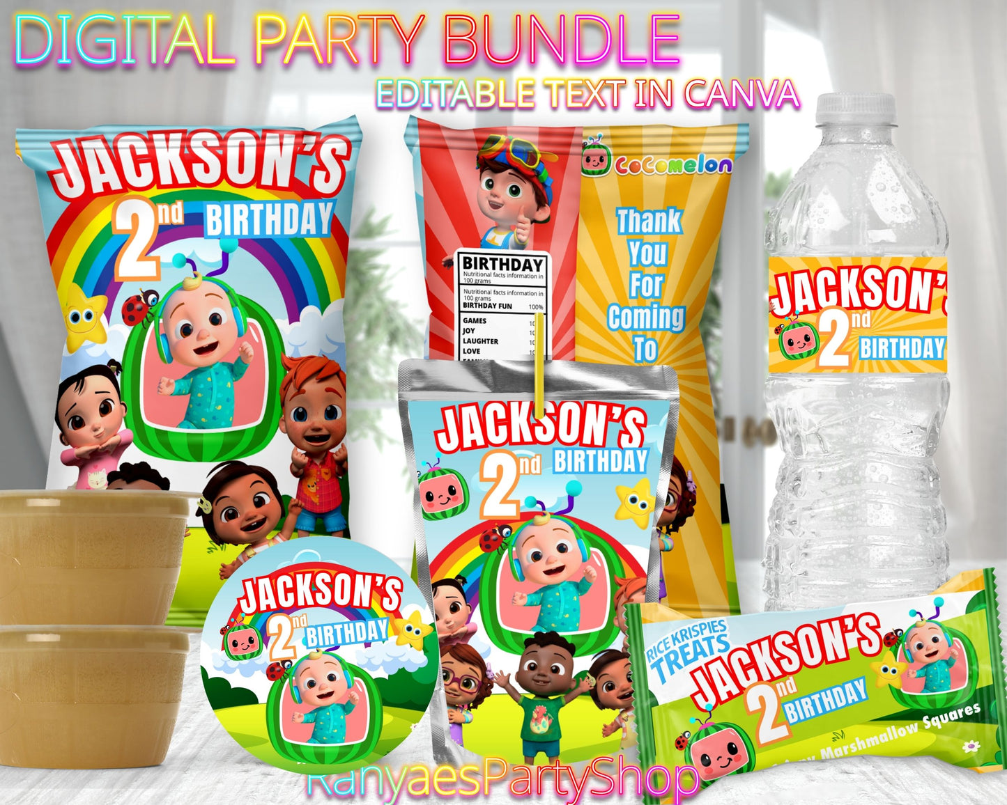 JJ Cocomelon Digital Party Package | Cocomelon Party Bundle | Edit Text with Canva | Digital File Only