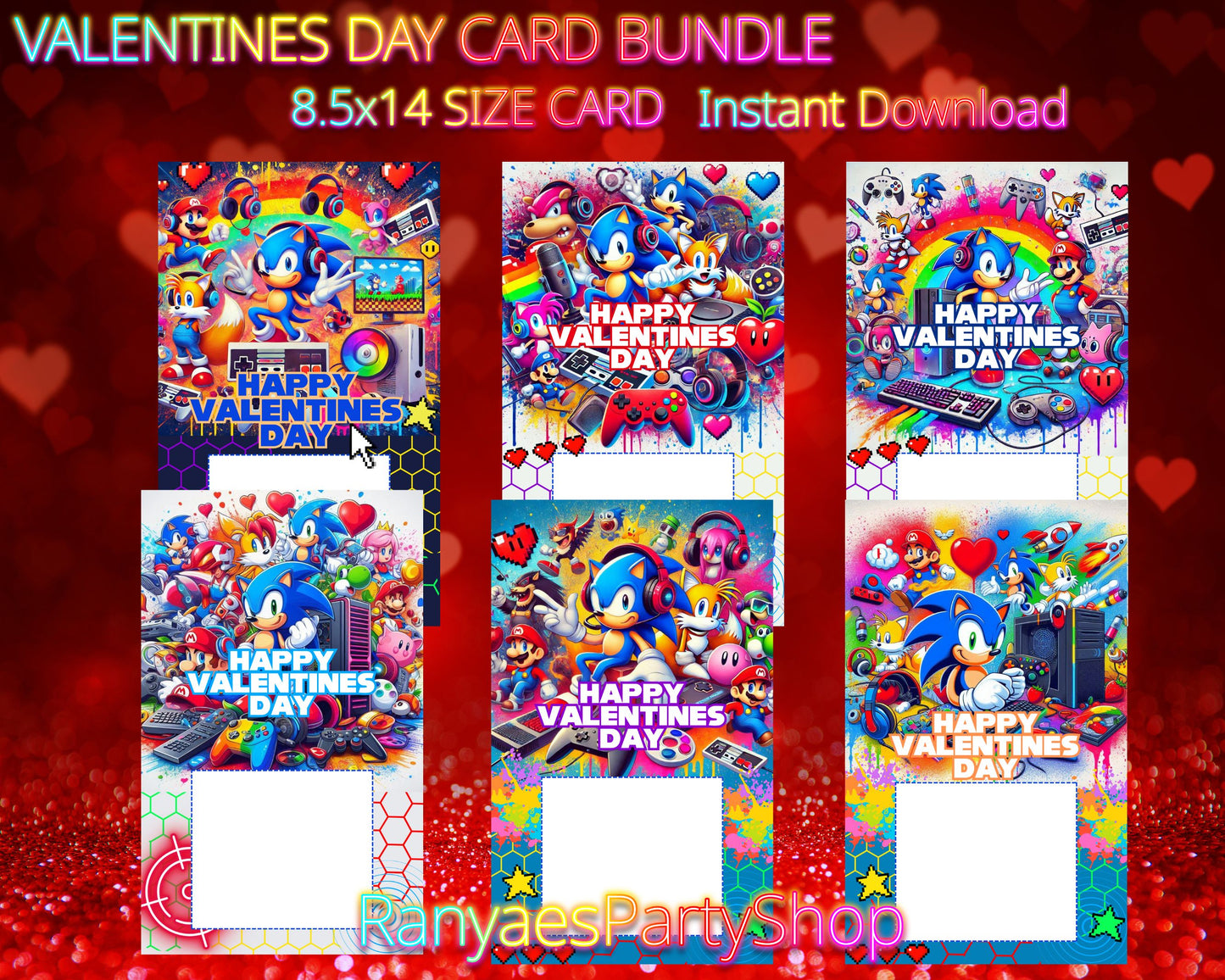 Sonic Valentines Day Card INSTANT DOWNLOAD | Sonic Valentines Day Card Bundle | 8.5x14 | Digital File Only