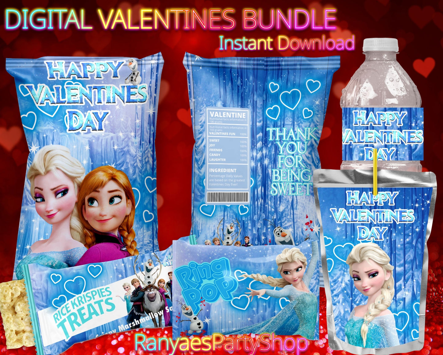 Frozen Valentines Digital Party Package | Frozen Party Bundle | INSTANT DOWNLOAD | Digital File Only