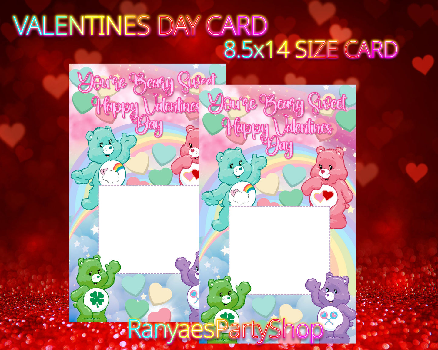 Care Bears Pastel Valentines Day Card | Valentines Day Card | 8.5x14 | Digital File Only | INSTANT DOWNLOAD