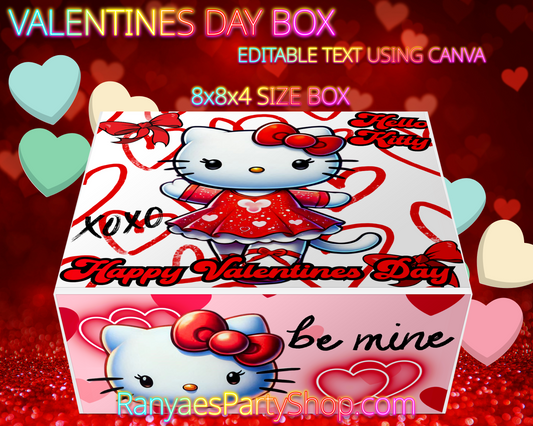 Hello Kitty Valentines Day Box | Hello Kitty Valentines | 8x8x4 Valentines Treat Box | Editable Text with Canva | Digital File Only